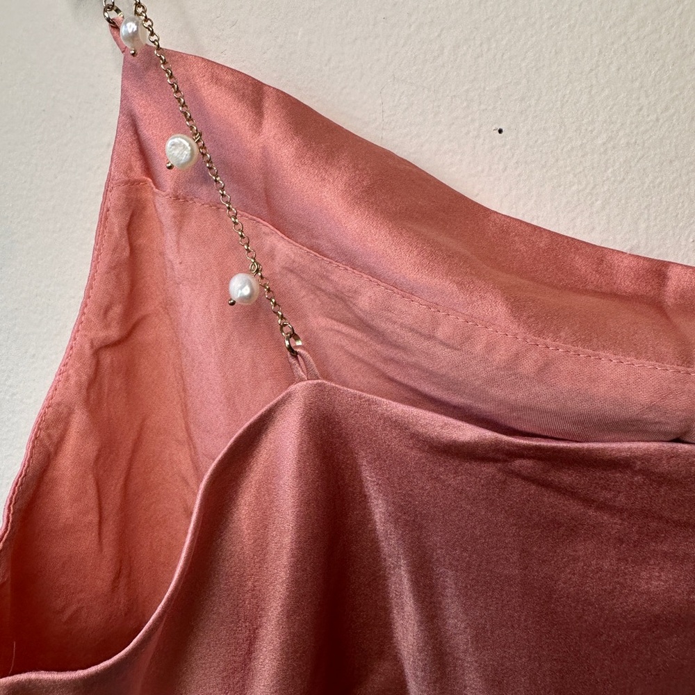 Cami NYC Busy Heart Stretch Silk Pearl Chain Strap Cami Pink Quartz Size S - Picture 5 of 14